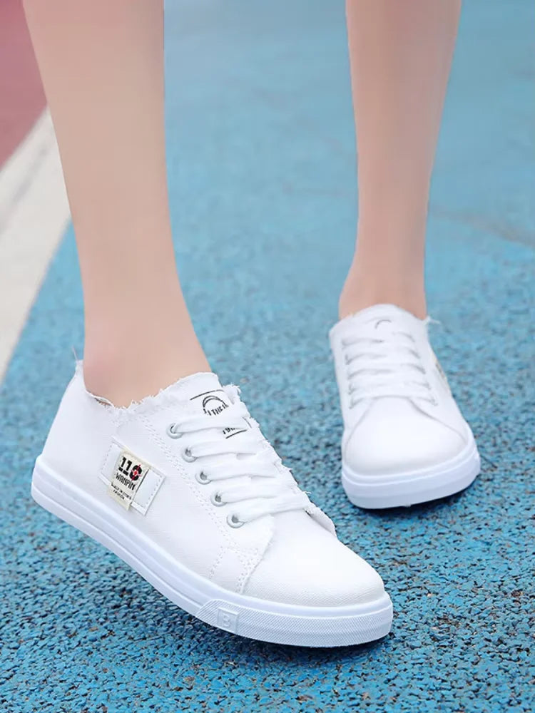 Women's Shoes Spring White Shoes Comfortable Student Sports Flat Shoes Sports Shoes Fashionable Casual Canvas Shoes for Women