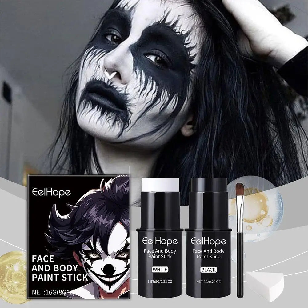 Black White Face Body Paint Kit Cover Foundation Clown Colorful Long Lasting Waterproof Halloween Festive Makeup Accessories Set
