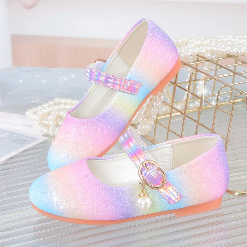 YUNICUS New Girls Sequined Princess Shoes Children's  flat shoes Rainbow Shoes Little Girl Performance Dancing Shoes Party Shoes