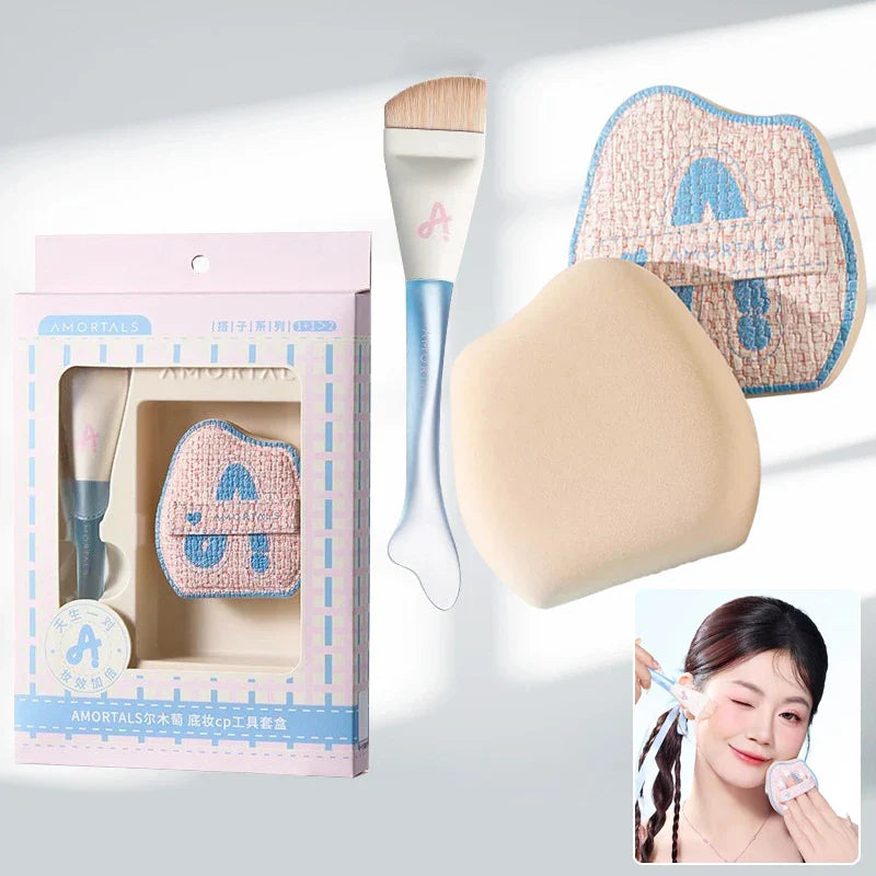 Makeup Ultra-Thin Brush Set Foundation Brush With Traceless Sponge Powder Soft Puff Angled Head Makeup Brush Beauty Tool