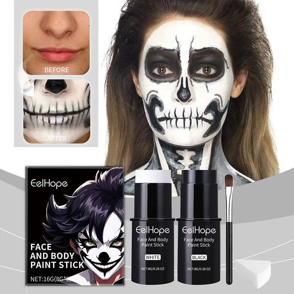 Black White Face Body Paint Kit Cover Foundation Clown Colorful Long Lasting Waterproof Halloween Festive Makeup Accessories Set