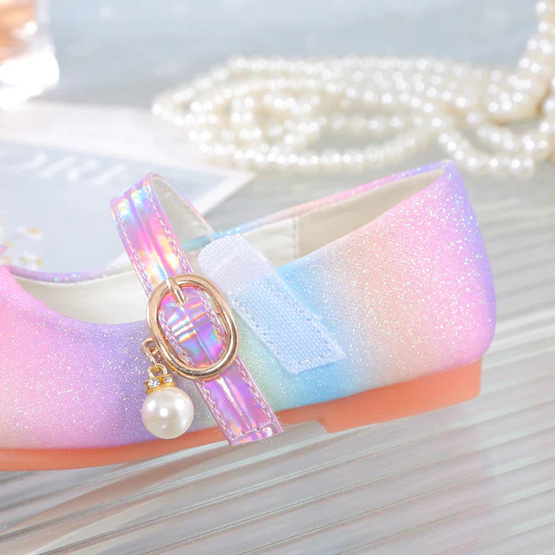 YUNICUS New Girls Sequined Princess Shoes Children's  flat shoes Rainbow Shoes Little Girl Performance Dancing Shoes Party Shoes
