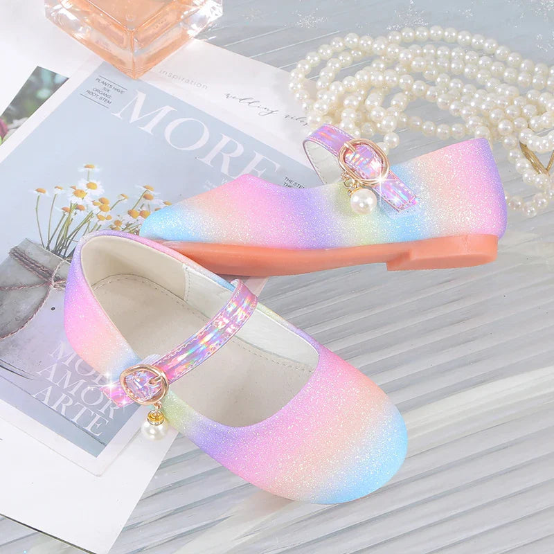 YUNICUS New Girls Sequined Princess Shoes Children's  flat shoes Rainbow Shoes Little Girl Performance Dancing Shoes Party Shoes